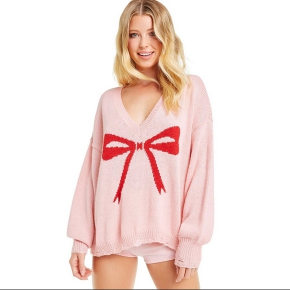 Wildfox Sweaters - WILDFOX Slouchy Red Bow Sweater